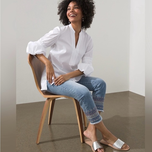 Chico’s Poplin Ruffle Sleeve Women's Pink Blouse - Picture 3 of 7